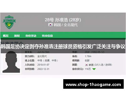 韩国足协决定剥夺孙准浩注册球员资格引发广泛关注与争议